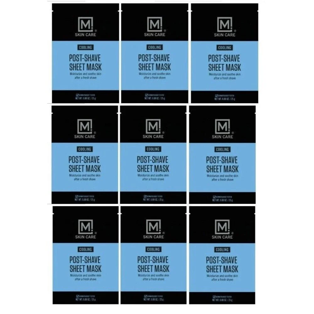Set of 9 M.Skin Care Post Shave Cooling Facial Sheet Mask for Men, Moisturize